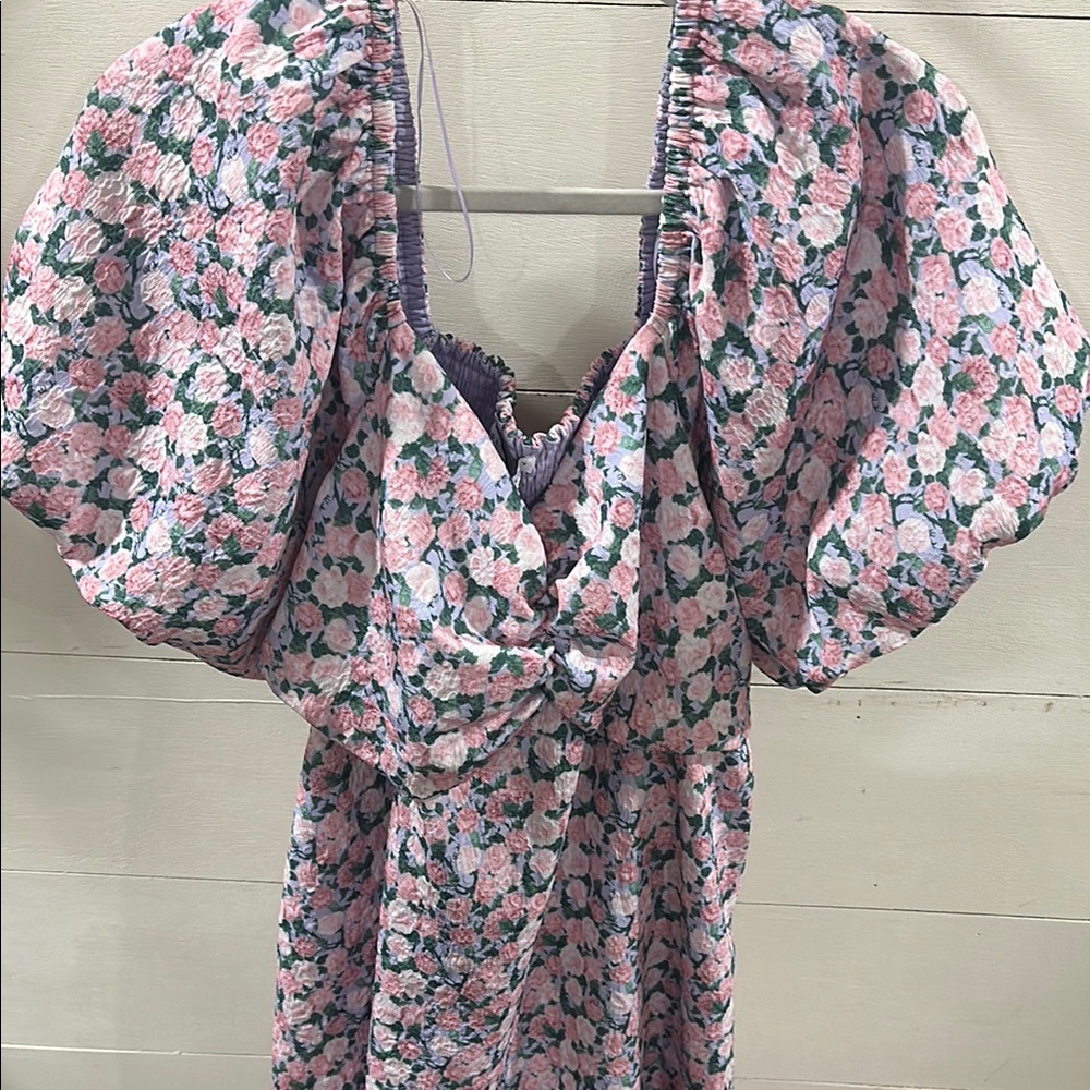 English Factory Floral Puff Sleeve Dress - Pink and Green